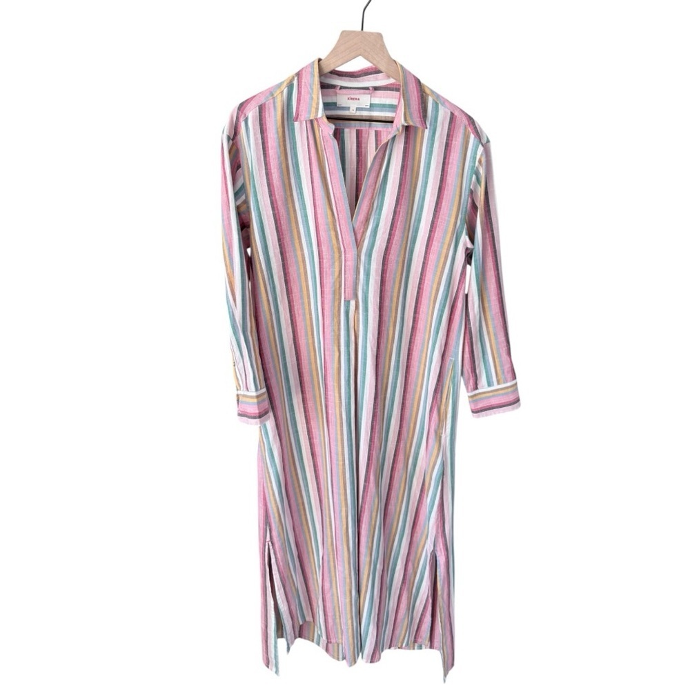 XiRENA Xirena Rainbow Stripe Midi Shirt Dress XS Cotton Side Slits - Picture 1 of 8